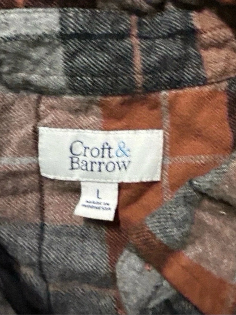 Men’s Croft And Barrow Black Grey Orange Plaid Flannel Shirt Size Large - Picture 3 of 3